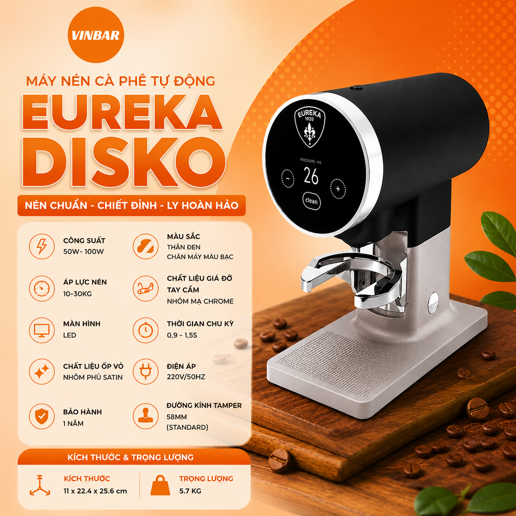 MÁY NÉN CÀ PHÊ TỰ ĐỘNG EUREKA DISKO - DÙNG CHO TAY CẦM 58MM (MÁY)