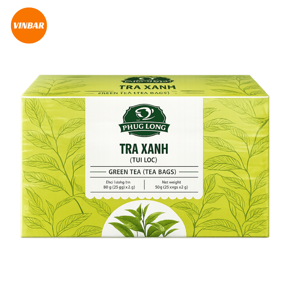 TRÀ TÚI LỌC PHÚC LONG TRÀ XANH 50GR ( 25 GÓI x 2GR) (MUA 20 HỘP GIẢM 2K/HỘP)