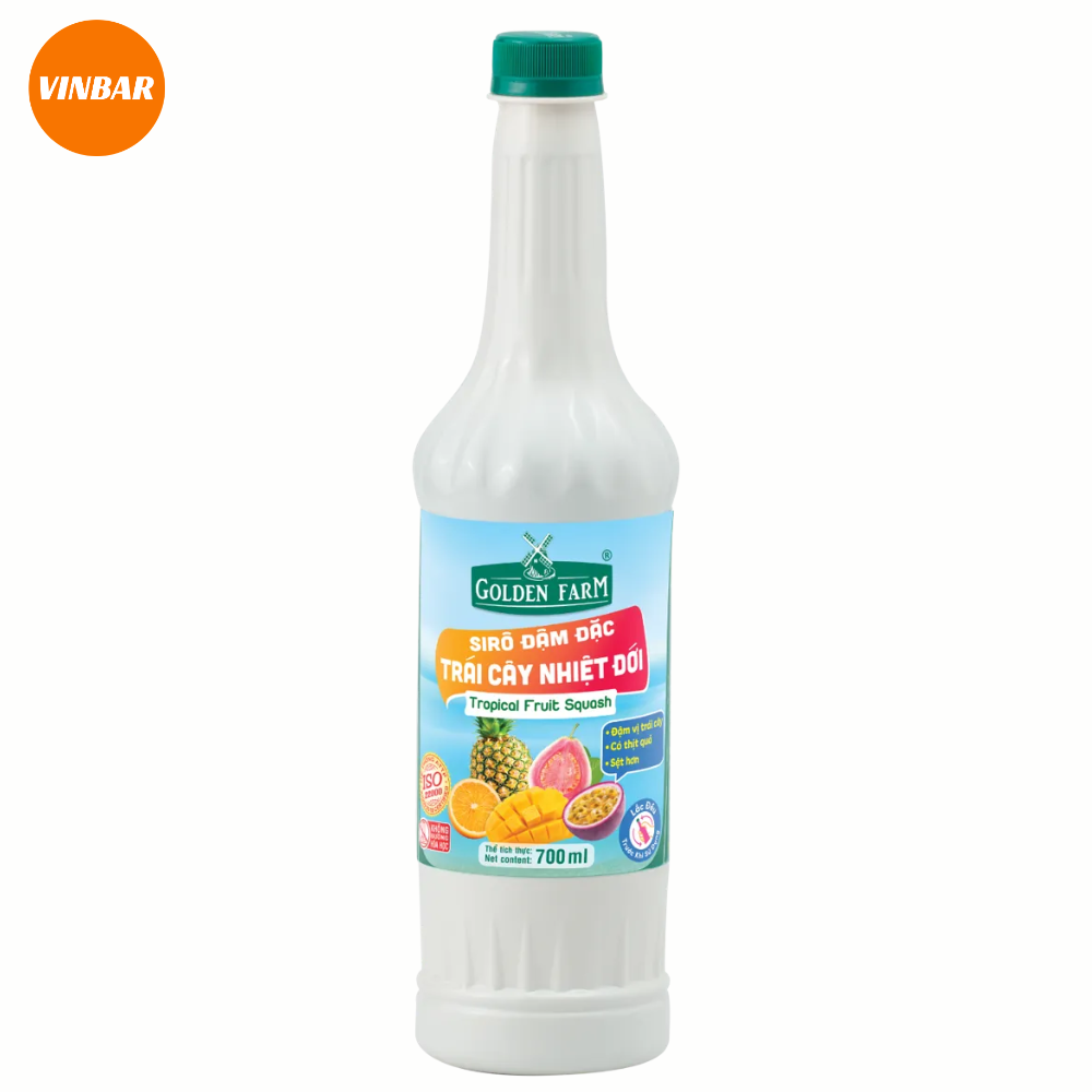 SIRO TRÁI CÂY NHIỆT ĐỚI ĐẬM ĐẶC GOLDEN FARM 700ML (12 CHAI/THÙNG)