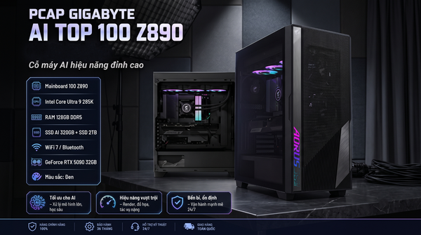 PC GIGABYTE AI TOP – ULTRA 9 285K | RTX 5090 | 128GB RAM | 1600W | Z890 | SSD 2TB+320GB | AIO 360