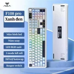 BÀN PHÍM CƠ AULA F108 PRO (TRẮNG XANH ĐEN) HOTSWAP - LED RGB - 3 Mode Kết Nối - NEW