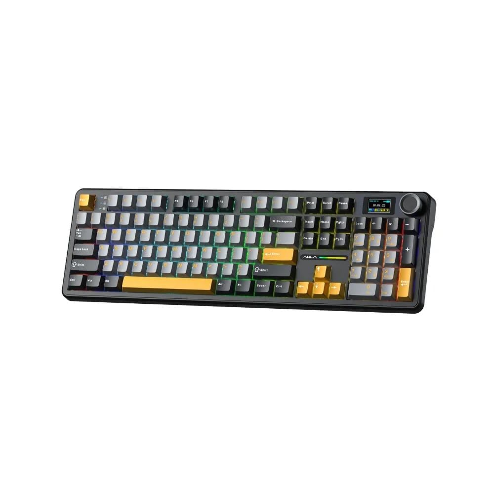 BÀN PHÍM CƠ AULA F108 PRO (VÀNG ĐEN XÁM ) HOTSWAP - LED RGB - 3 Mode Kết Nối - NEW
