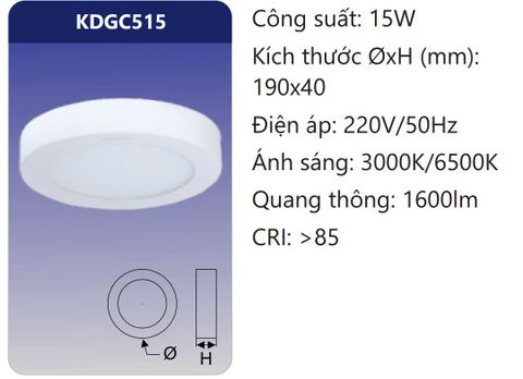  ĐÈN GẮN NỔI TRÒN LED 15W DUHAL KDGC515 
