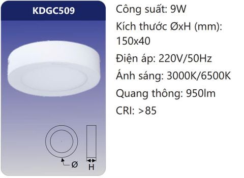  ĐÈN GẮN NỔI TRÒN LED 9W DUHAL KDGC509 