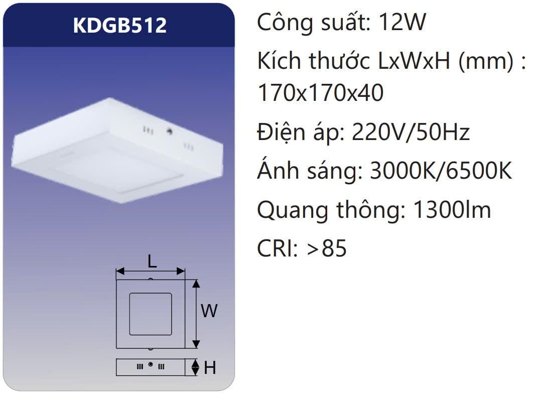 ĐÈN GẮN NỔI VUÔNG LED 12W DUHAL KDGB512
