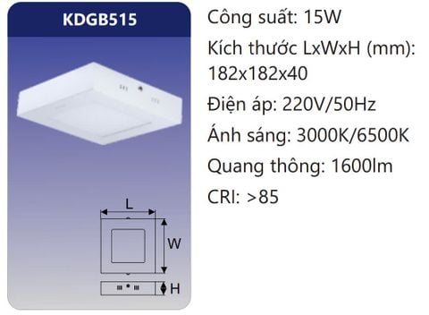  ĐÈN GẮN NỔI VUÔNG LED 15W DUHAL KDGB515 