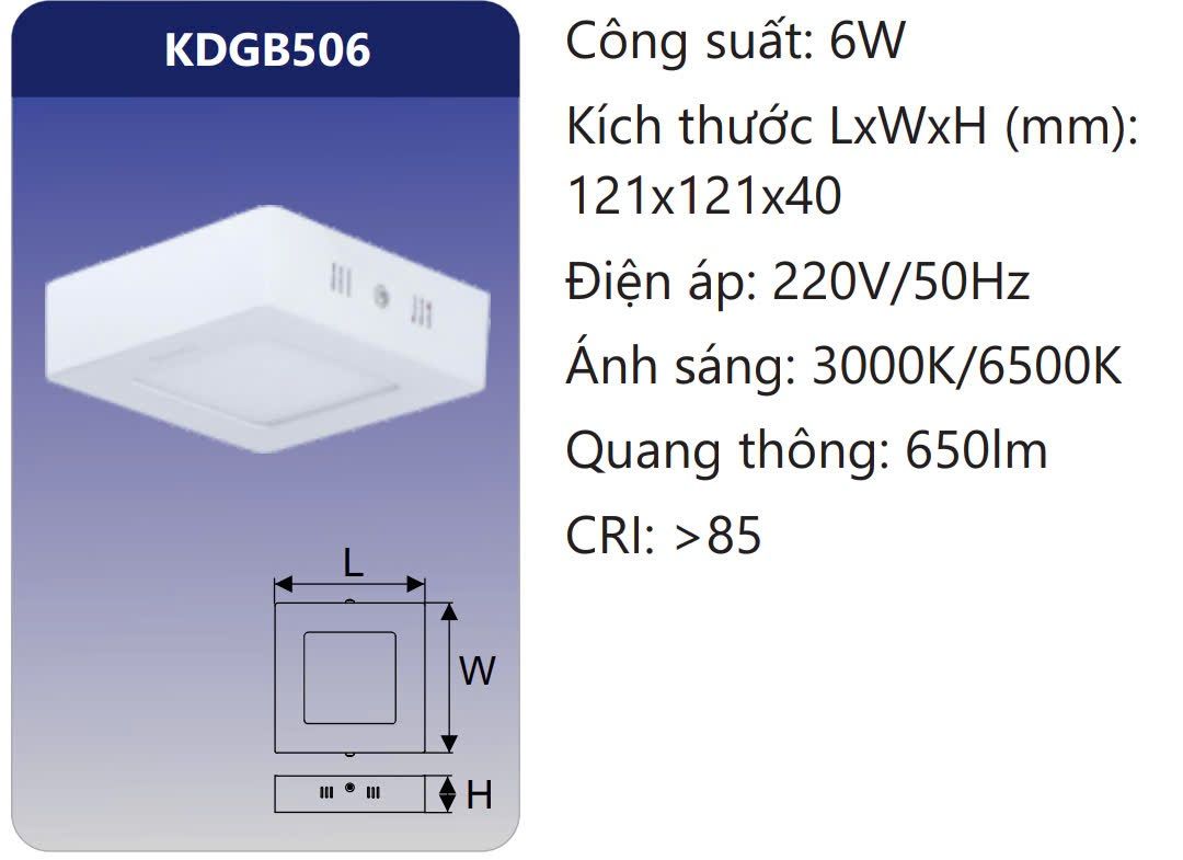 ĐÈN GẮN NỔI VUÔNG LED 6W DUHAL KDGB506