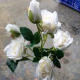 Hoa Giả - Hoa Hồng 4 Bông 2 Nụ 65Cm Màu Trắng