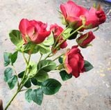 Hoa Giả - Hoa Hồng 4 Bông 2 Nụ 65Cm Màu Đỏ