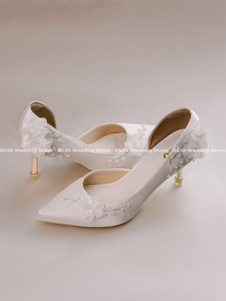  Giày cưới cao cấp BEJO WEDDING SHOSE- H51.HOA LỤA, TRẮNG LỤA 