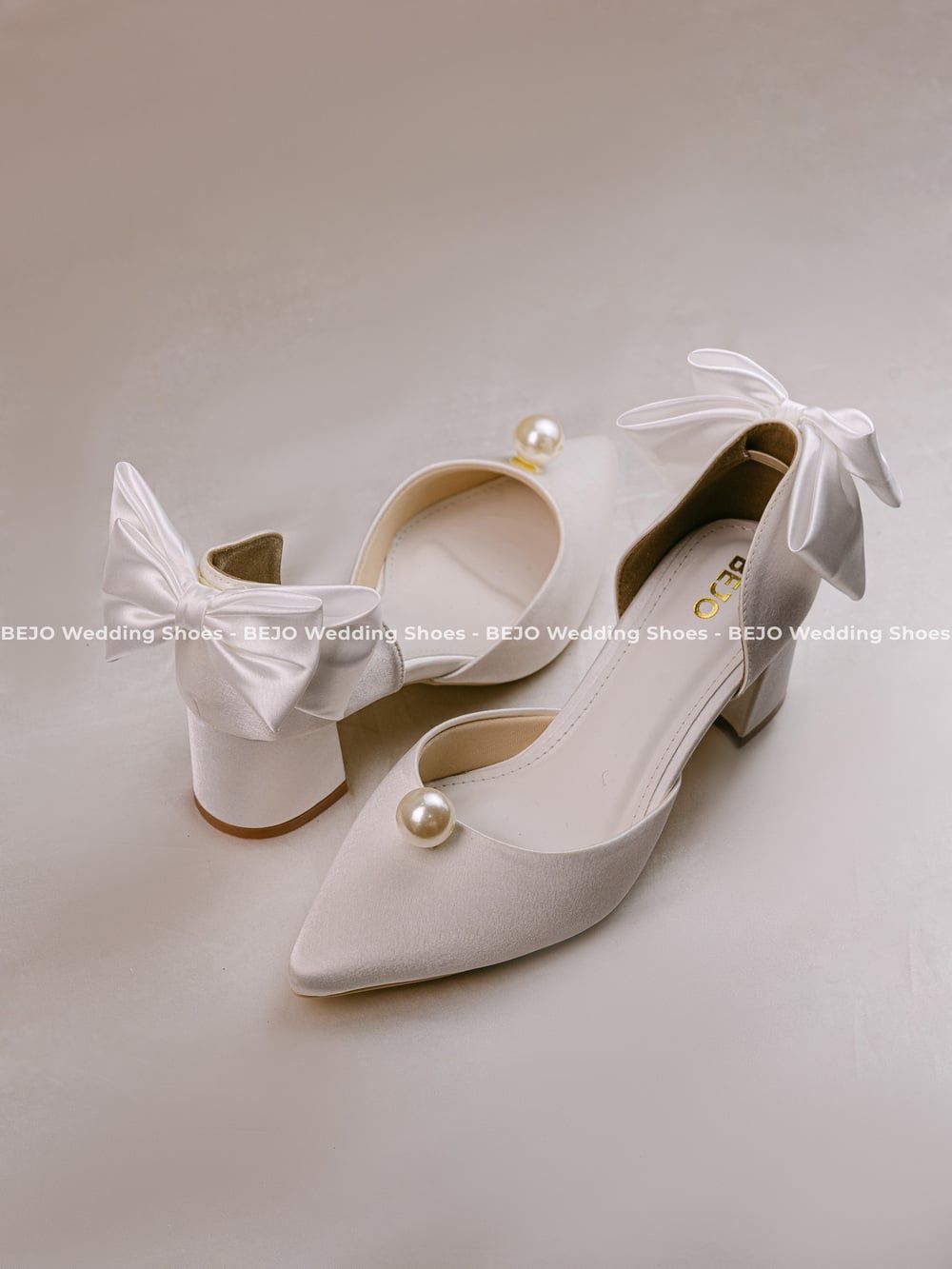  Giày cưới cao cấp BEJO WEDDING SHOSE- H78.7P NƠ GÓT, HẠT CHÂU 