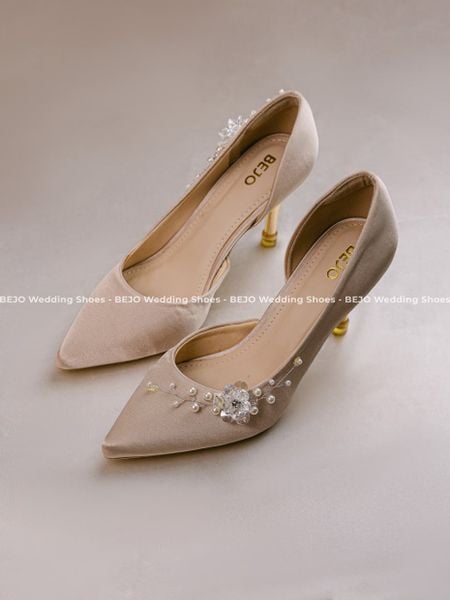  Giày cưới cao cấp BEJO WEDDING SHOSE- H51 HOA SEQUIN LỤA KEM 