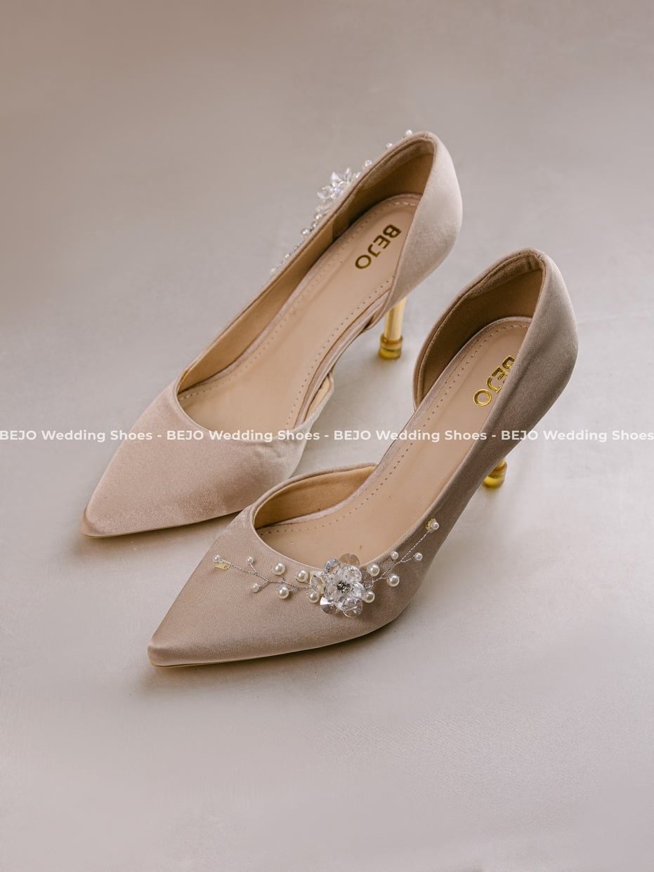  Giày cưới cao cấp BEJO WEDDING SHOSE- H51 HOA SEQUIN LỤA KEM 