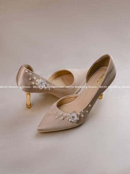  Giày cưới cao cấp BEJO WEDDING SHOSE- H51 HOA SEQUIN LỤA KEM 