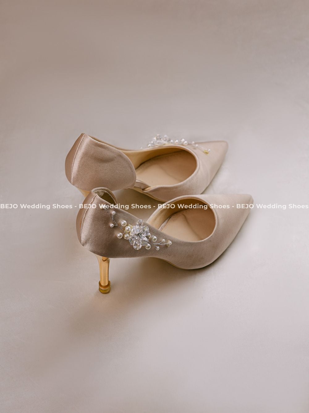  Giày cưới cao cấp BEJO WEDDING SHOSE- H51 HOA SEQUIN LỤA KEM 