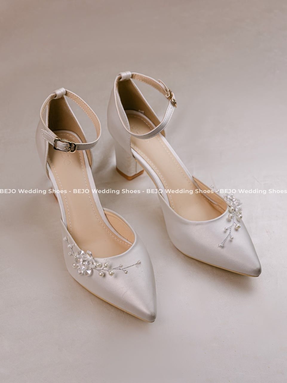  Giày cưới cao cấp BEJO WEDDING SHOSE- H78 HOA SEQUIN LỤA TRẮNG 