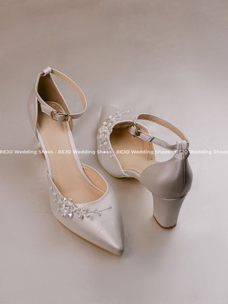  Giày cưới cao cấp BEJO WEDDING SHOSE- H78 HOA SEQUIN LỤA TRẮNG 