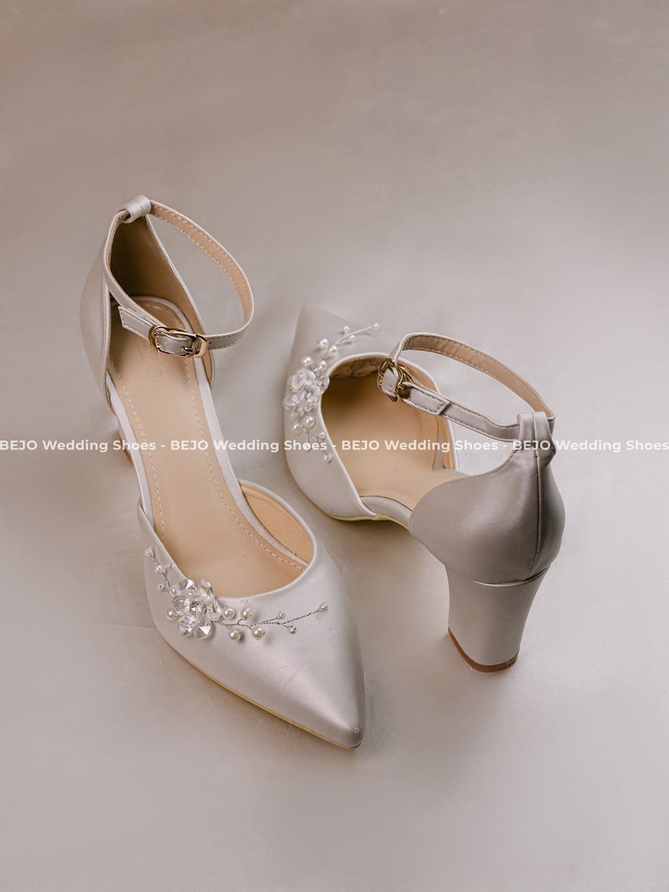  Giày cưới cao cấp BEJO WEDDING SHOSE- H78 HOA SEQUIN LỤA TRẮNG 