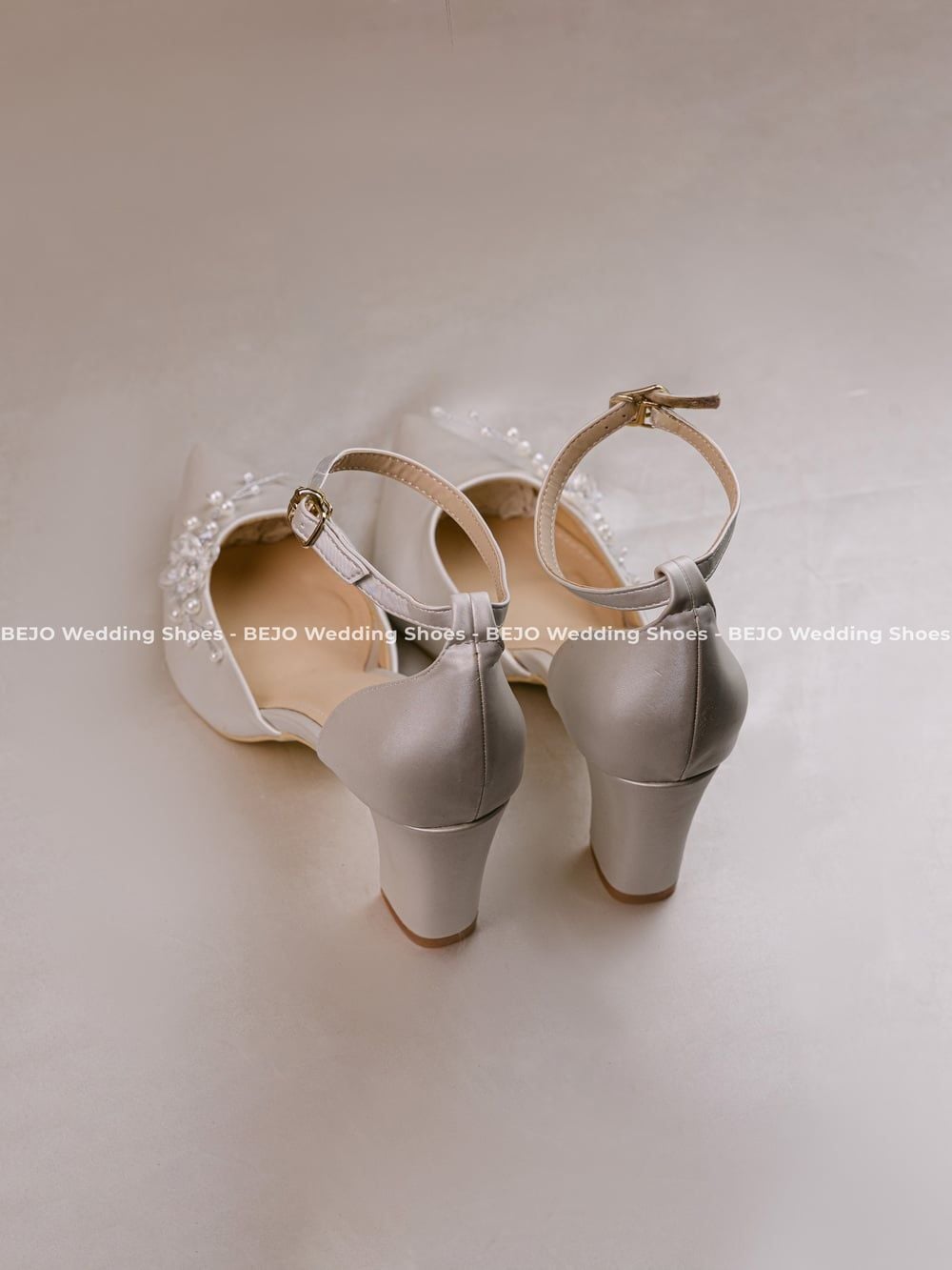 Giày cưới cao cấp BEJO WEDDING SHOSE- H78 HOA SEQUIN LỤA TRẮNG 