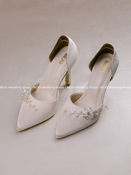  Giày cưới cao cấp BEJO WEDDING SHOSE- H78.GN.HOASEQUIN LỤA TRẮNG 