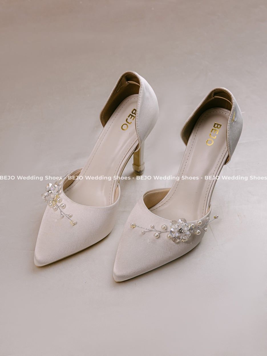  Giày cưới cao cấp BEJO WEDDING SHOSE- H78.GN.HOASEQUIN LỤA TRẮNG 
