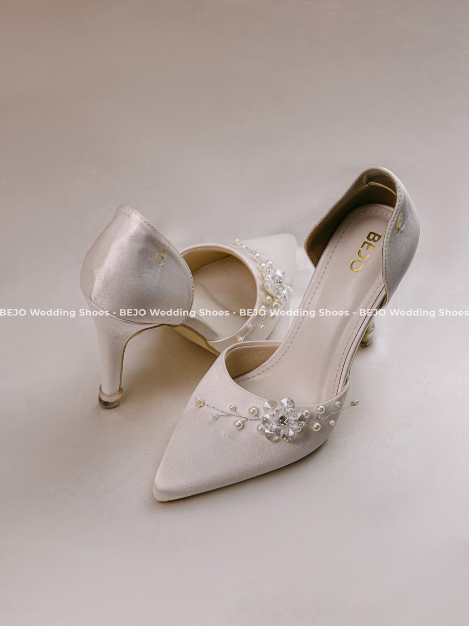  Giày cưới cao cấp BEJO WEDDING SHOSE- H78.GN.HOASEQUIN LỤA TRẮNG 