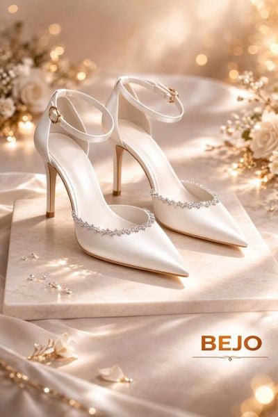  Giày cưới cao cấp BEJO WEDDING SHOSE- H78.GN VIỀN XOÀN, LỤA TRẮNG 
