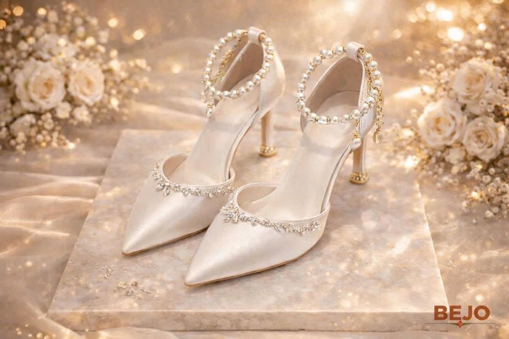  Giày cưới cao cấp BEJO WEDDING SHOSE- H78.GN.7P.05 DÂY CC, LỤA TRẮNG 