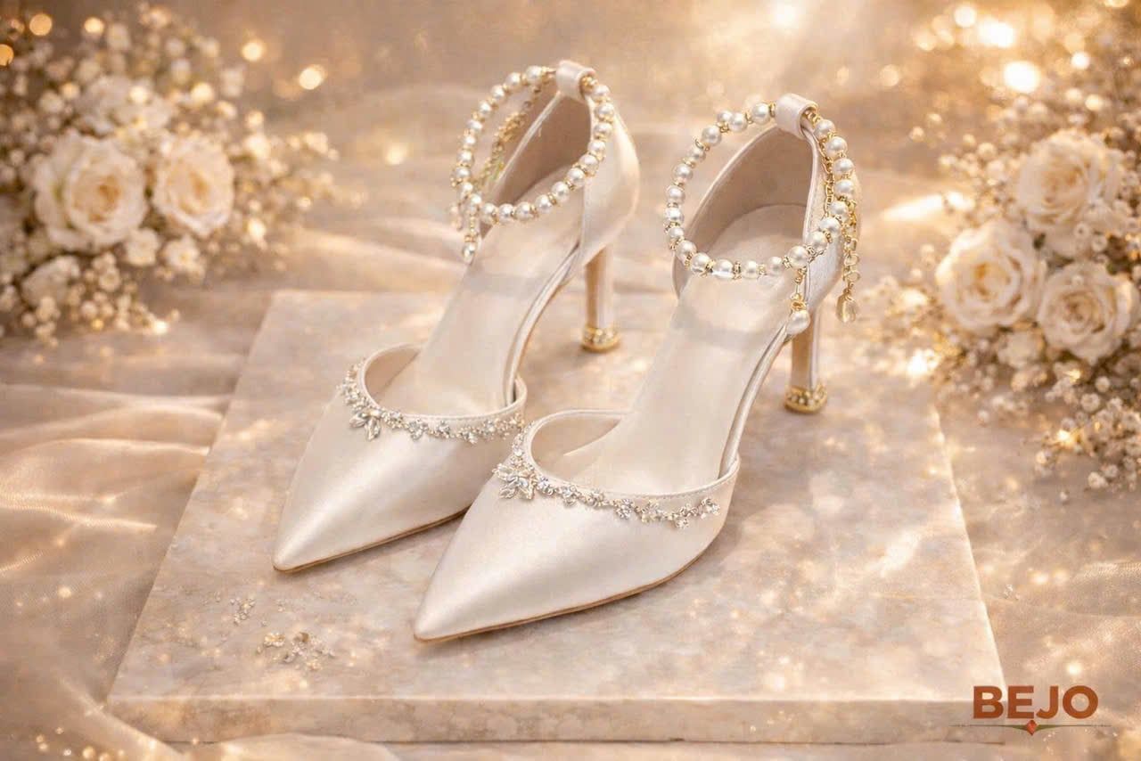  Giày cưới cao cấp BEJO WEDDING SHOSE- H78.GN.7P.05 DÂY CC, LỤA TRẮNG 