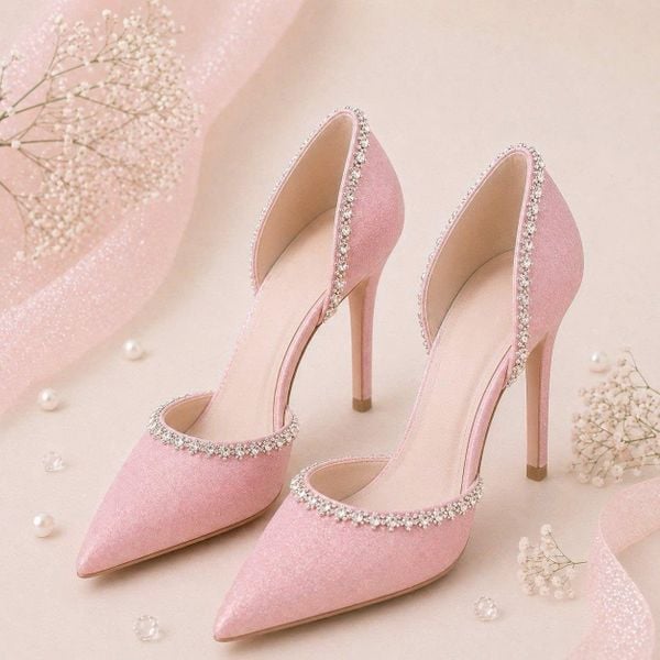  Giày cưới cao cấp BEJO WEDDING SHOSE hở sườn- H78.05 xoàn đá, Hồng Pastel 