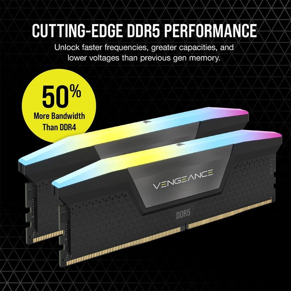  RAM CORSAIR VENGEANCE RGB 64GB (2x32GB) DDR5 6000Mhz (CMH64GX5M2B6000C38) 