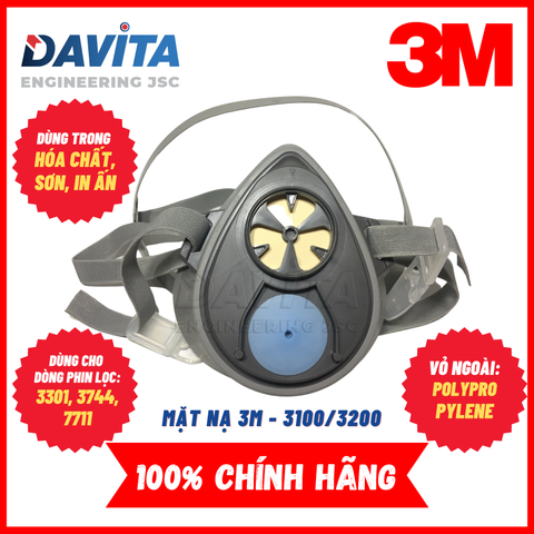 Mặt nạ phòng độc loại 1 phin lọc 3M 3100, 3200, chưa gồm phin lọc, hàng chính hãng