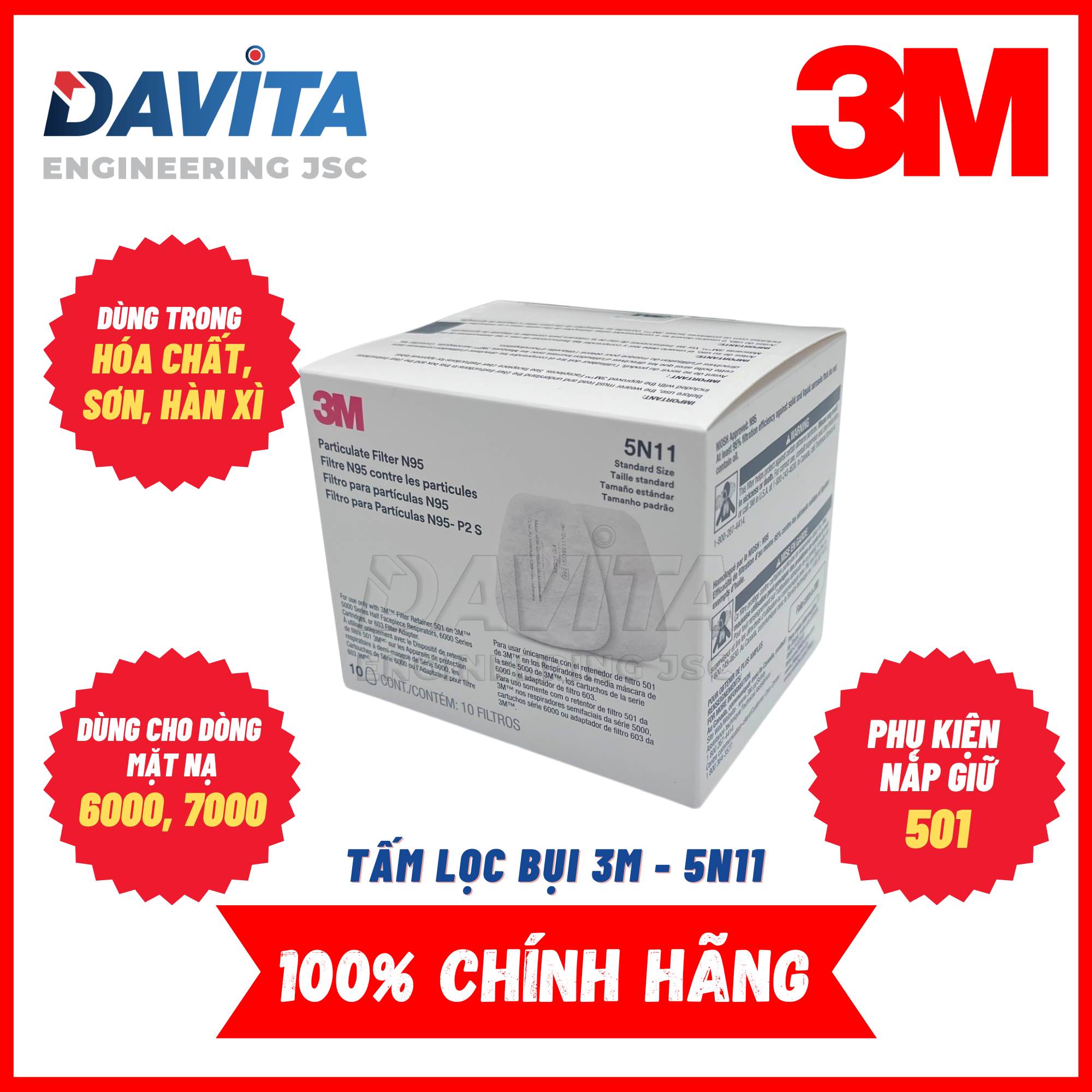 Hộp 10 tấm lọc bụi 5N11 3M, hàng chính hãng