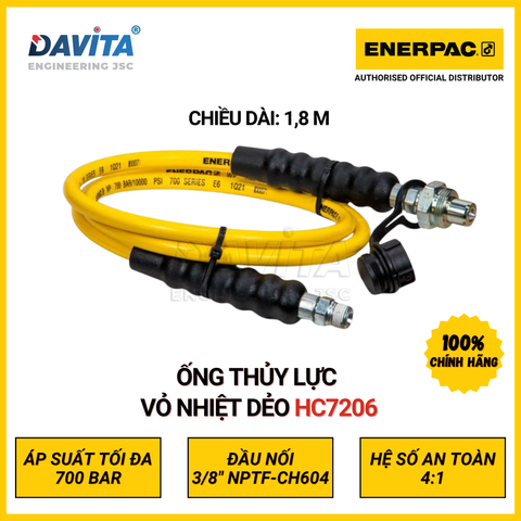 HC7206 Ống thủy lực ENERPAC vỏ nhiệt dẻo, dài 1.8m, áp suất cao 700bar, đường kính trong 1/4