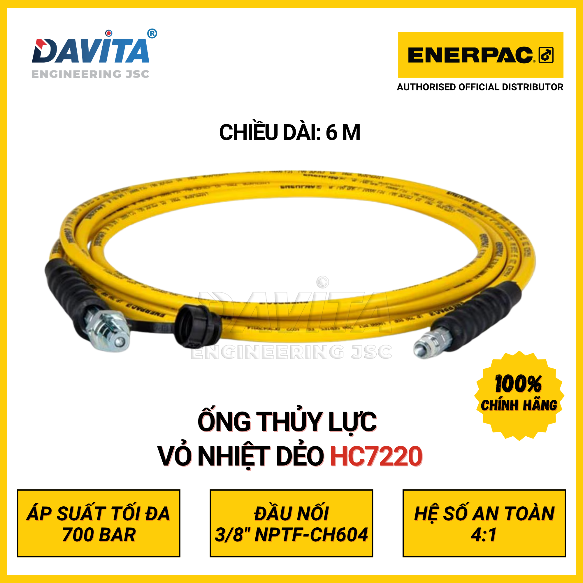 HC7220 Ống thủy lực ENERPAC vỏ nhiệt dẻo, dài 6m, áp suất đến 700bar, đường kính trong 1/4