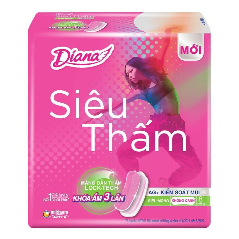  Băng vệ sinh Diana siêu thấm siêu mỏng cánh chống tràn gói 8 miếng 