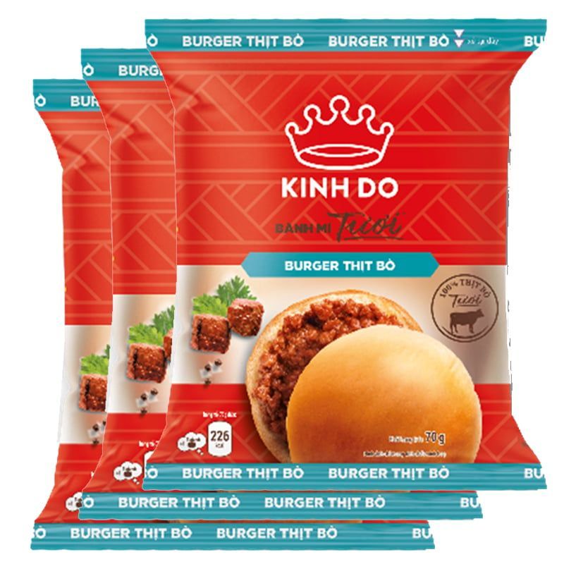  Bánh burger tươi Kinh Đô nhân thịt bò gói 70g 