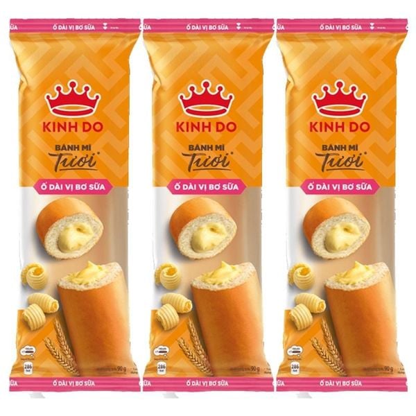  Bánh mì tươi ổ dài Kinh Đô nhân bơ sữa lốc 5 gói x 90 g 