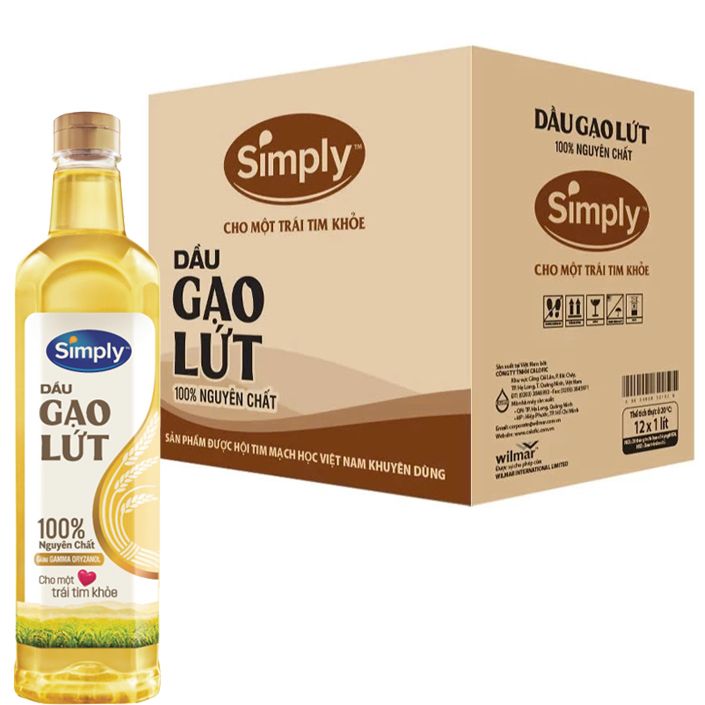  Dầu gạo lứt nguyên chất Simply thùng 12 chai x 1 lít 