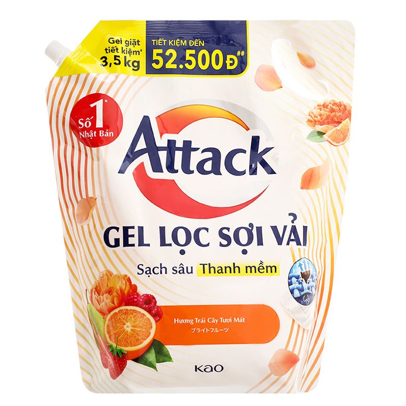  Gel giặt sạch sâu thanh mềm Attack Hương trái cây tươi mát túi 3.5kg 