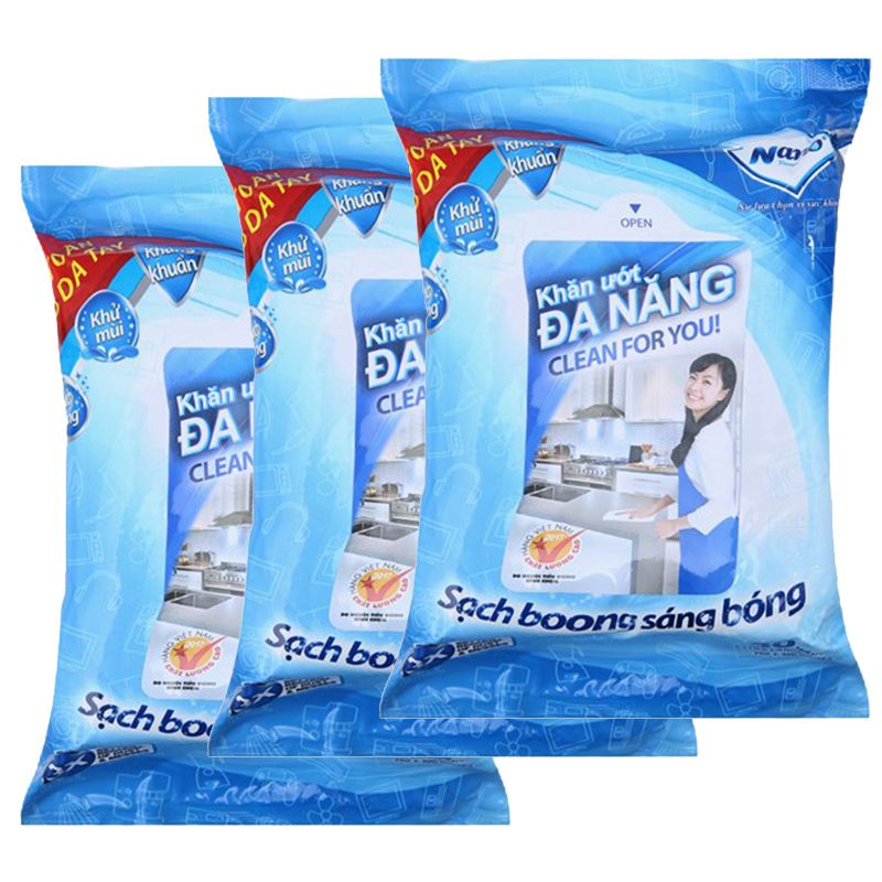  Khăn lau đa năng Nano kháng khuẩn hương tự nhiên túi 30 tờ 