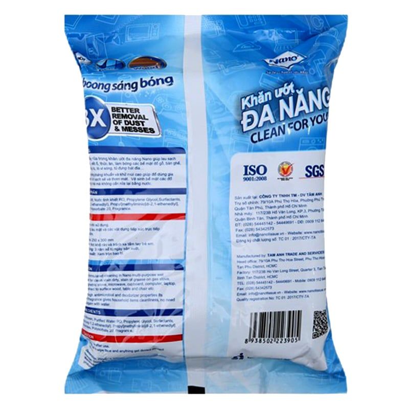  Khăn lau đa năng Nano kháng khuẩn hương tự nhiên túi 30 tờ 