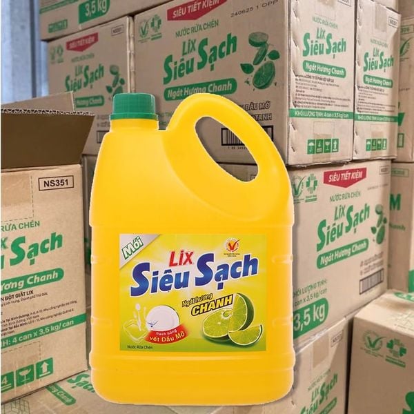  Nước rửa chén Lix siêu sạch hương chanh thùng 4 can x 3,6 kg 