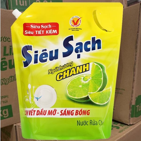  Nước rửa chén Lix siêu sạch hương chanh thùng 4 túi x 3.43 lít 