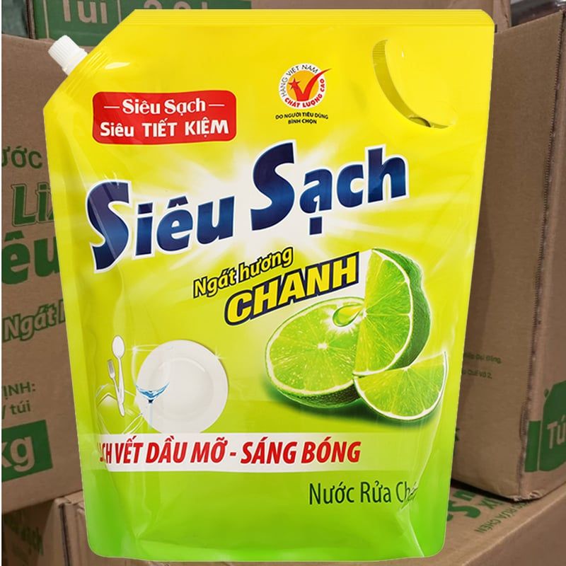  Nước rửa chén Lix siêu sạch hương chanh thùng 4 túi x 3.43 lít 