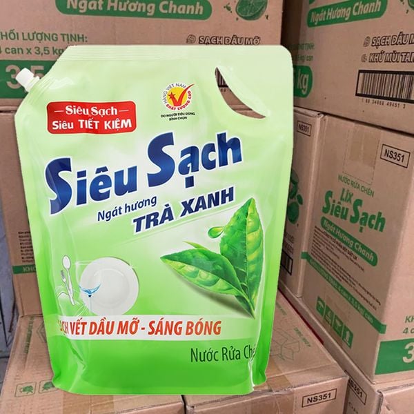  Nước rửa chén Lix siêu sạch hương trà xanh thùng 4 túi  x 3.2 lít 