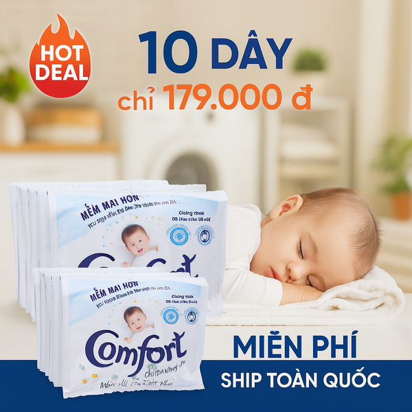  Nước xả vải Comfort cho bé da nhạy cảm hương phấn dây 10 gói x 20ml - Hot Deal 10 dây 