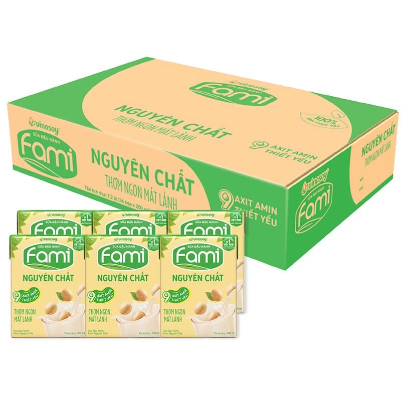  Sữa đậu nành nguyên chất Fami thùng 36 hộp x 200ml 