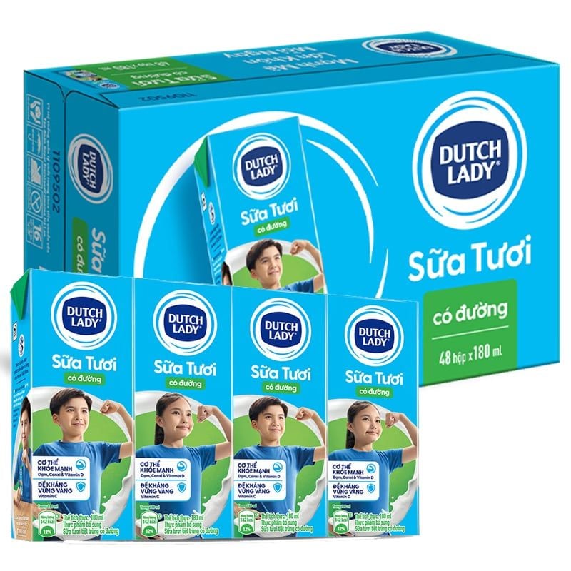  Sữa tươi tiệt trùng có đường Dutch Lady thùng 48 hộp x 180ml 