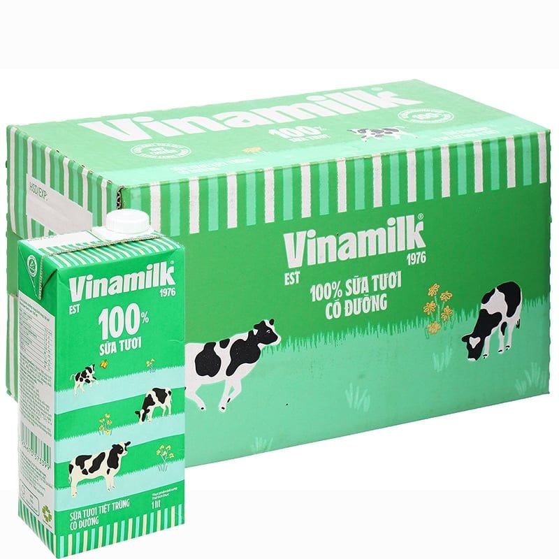  Sữa tươi tiệt trùng Vinamilk có đường thùng 12 hộp x 1 lít 